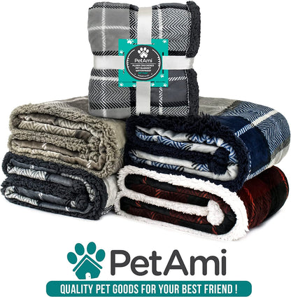 Dog Blanket for Small Medium Dogs and Cats, Soft Sherpa Fleece Pet Blanket Throw Puppies Kittens, Reversible Plush Couch Cover Protector Sofa Bed Crate, Machine Washable, 60X40, Plaid Navy Blue