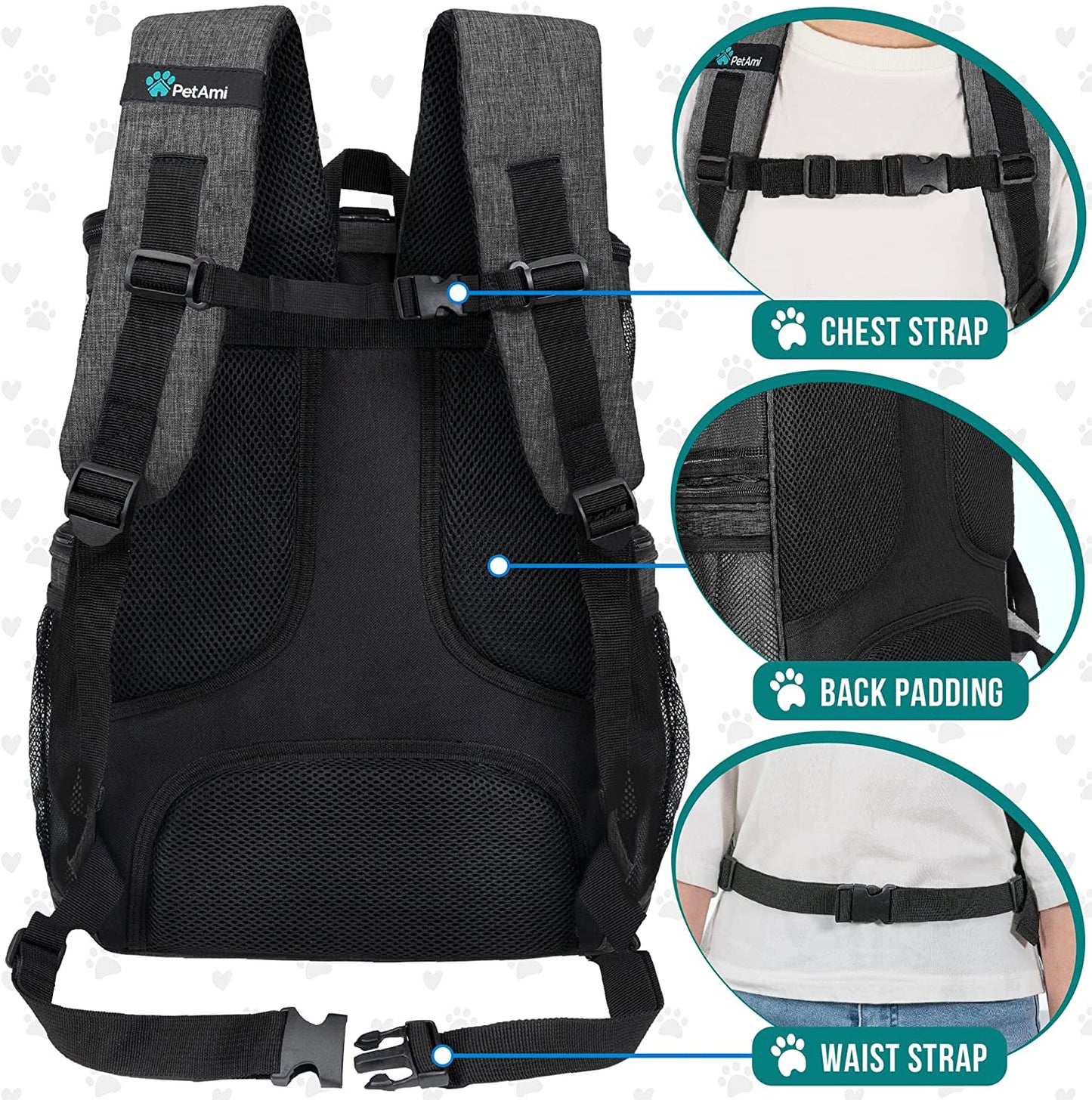 Dog Backpack Carrier, Airline Approved 4-Way Entry Cat Backpack Carrier, Ventilated Mesh, Collapsible Pet Carrier for Small Puppy, Kitten, Hiking, Travel Car, Vet, up to 18 Lbs, Charcoal Gray