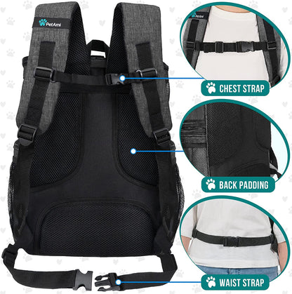 Dog Backpack Carrier, Airline Approved 4-Way Entry Cat Backpack Carrier, Ventilated Mesh, Collapsible Pet Carrier for Small Puppy, Kitten, Hiking, Travel Car, Vet, up to 18 Lbs, Charcoal Gray