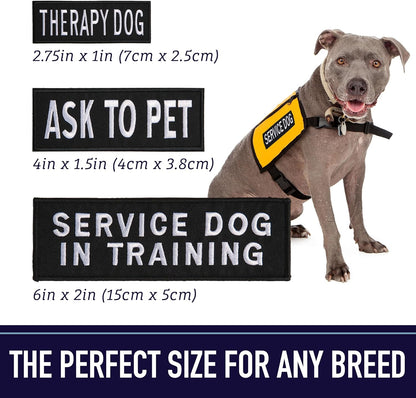 Service Dog Patches for Harness | Patches for Dog Harness or Vest | Do Not Pet Patch, Dog in Training, Service Dog, Emotional Support | Removable Hook and Loop Embroidered Patches