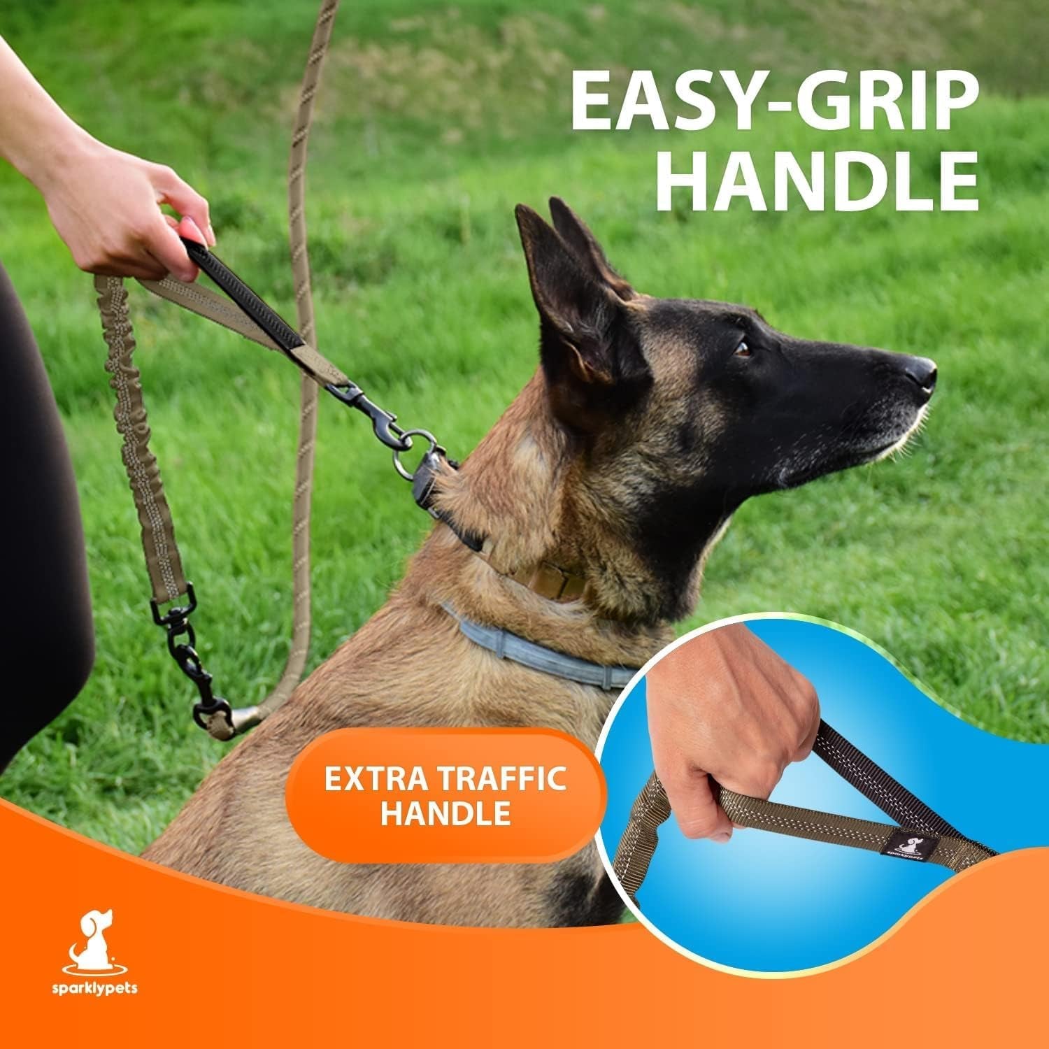 Heavy Duty Bungee Rope Leash for Large and Medium Dogs - No Pull, Shock Absorber Long Dog Training Lead - No Slip Reflective Line for outside (5.5 Ft Bungee Leash)