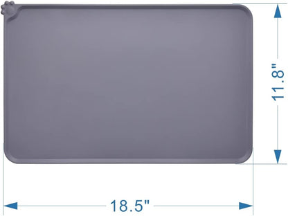 Silicone Dog Cat Bowl Mat, Non Slip Pet Feeding Mat, Waterproof, Grey, 18.5"X11.8"