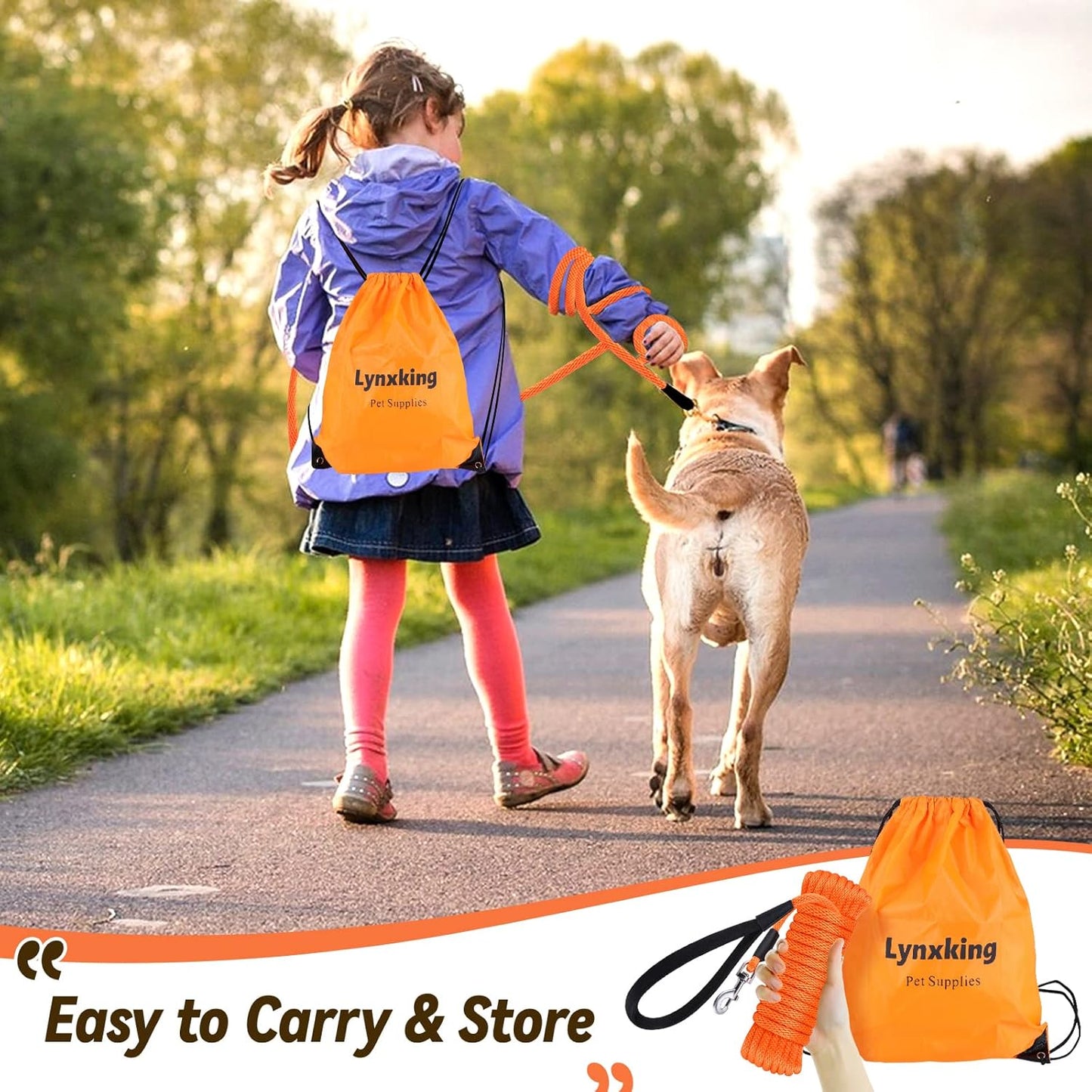 Check Cord Dog Leash Long Lead 15Ft 30Ft 50Ft | Training Tracking Line Comfortable Handle Heavy Duty Puppy Rope for Small Medium Large Dog Puppy