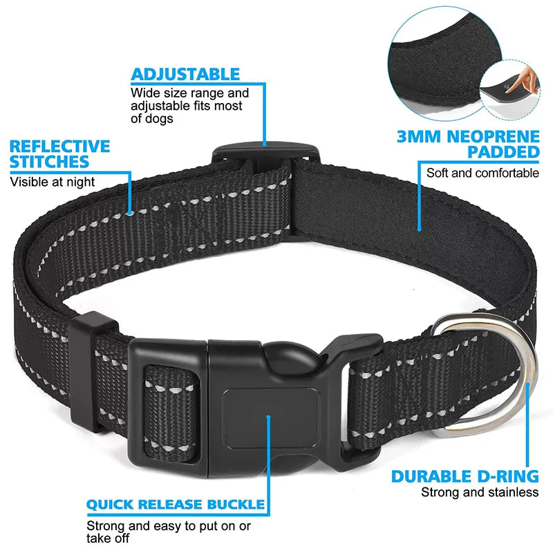 Reflective Pet Collar Adjustable Nylon Collar for Dogs Cats anti Slip anti Choke Pet Walking Collar Durable Pet Accessories