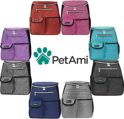 Dog Travel Backpack 27L Airline Approved Pet Supplies Bag, Purple | Cat Traveling Suitcase Organizer for Weekend Road Trip Camping; 2 Food Containers, 2 Collapsible Bowls & Poop Bag Dispenser