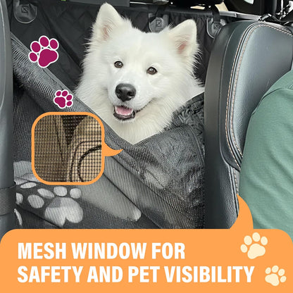 Dog Car Seat Cover for Back Seat, Waterproof Pet Protection Hammock, SUV Truck Car Backseat Protector with Safety Features, Black