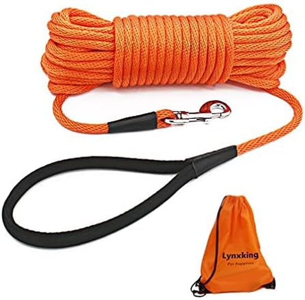 Check Cord Dog Leash Long Lead 15Ft 30Ft 50Ft | Training Tracking Line Comfortable Handle Heavy Duty Puppy Rope for Small Medium Large Dog Puppy