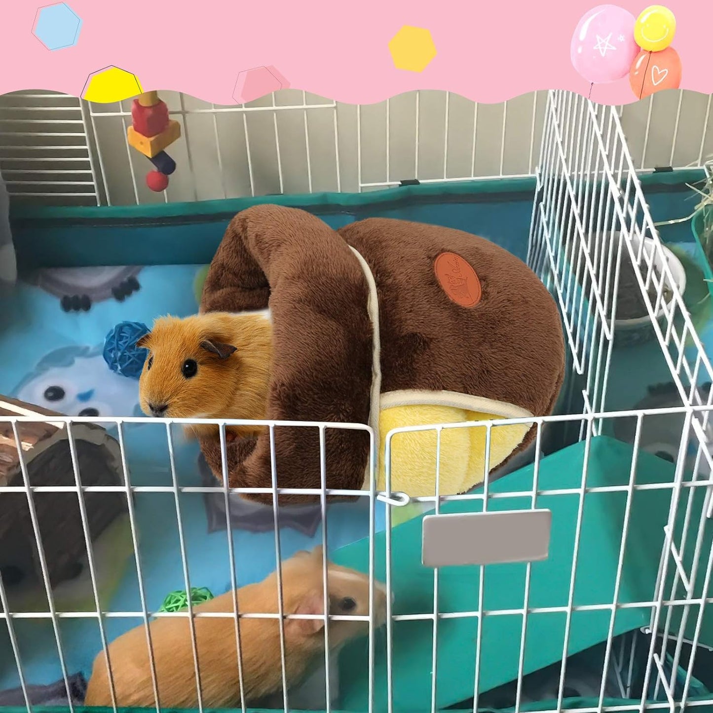 Guinea Pig Bed Cuddle Cave, Warm Fleece Hideout, Brown | Cozy Guinea Pig House, Portable Guinea Pig Hideout, Soft Coral Fleece, Washable Cushion, Folds Flat for Storage