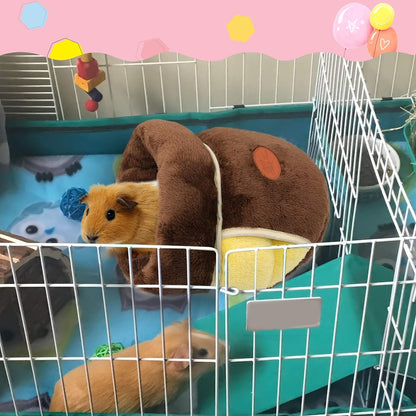 Guinea Pig Bed Cuddle Cave, Warm Fleece Hideout, Brown | Cozy Guinea Pig House, Portable Guinea Pig Hideout, Soft Coral Fleece, Washable Cushion, Folds Flat for Storage