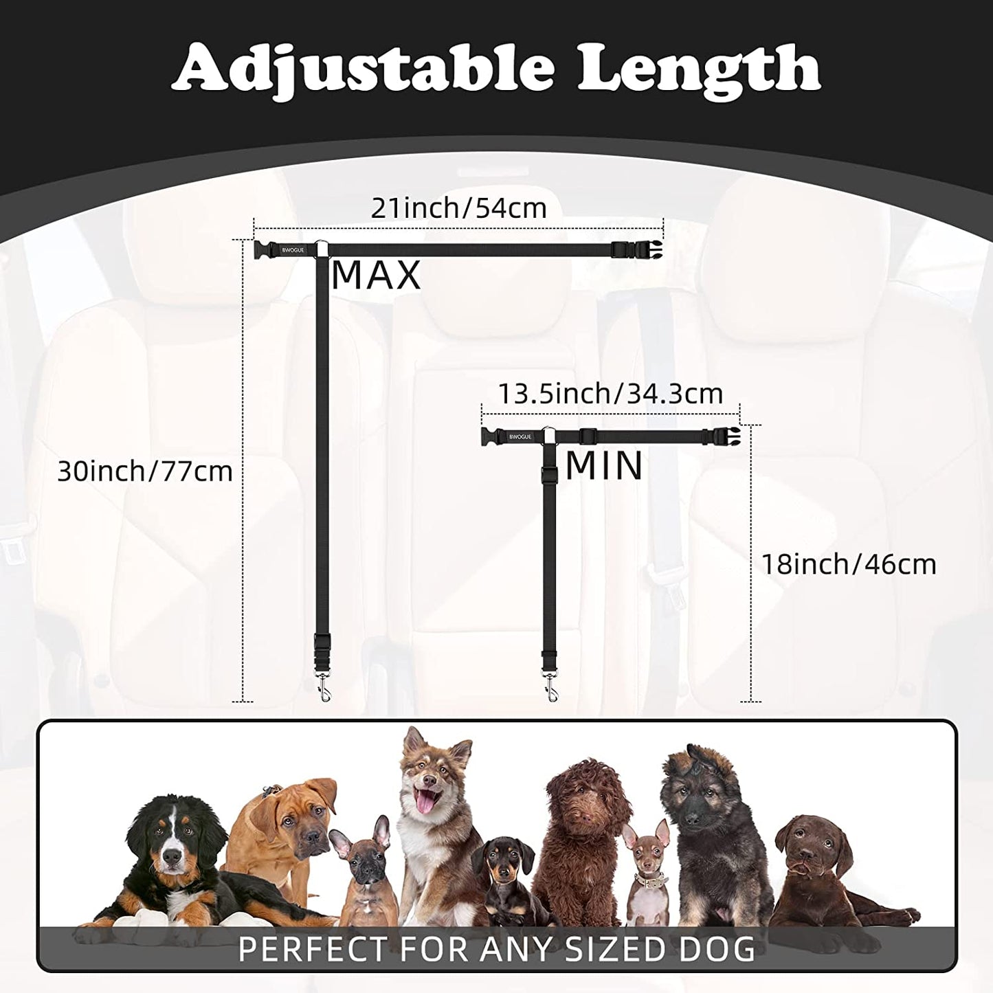 Dog Seat Belt for Car, Headrest Restraint Safety Lead, Dogs Cats | Adjustable 18-30 in Length, Headrest Loop for Car Travel, 2-In-1 Seat Belt and Leash, Use with Dog Harness, Zinc Alloy Snap