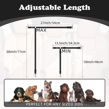 Dog Seat Belt for Car, Headrest Restraint Safety Lead, Dogs Cats | Adjustable 18-30 in Length, Headrest Loop for Car Travel, 2-In-1 Seat Belt and Leash, Use with Dog Harness, Zinc Alloy Snap