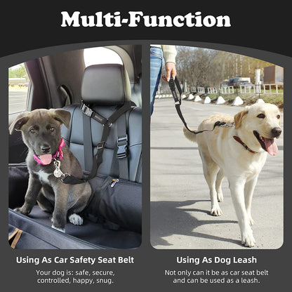 Dog Seat Belt for Car, Headrest Restraint Safety Lead, Dogs Cats | Adjustable 18-30 in Length, Headrest Loop for Car Travel, 2-In-1 Seat Belt and Leash, Use with Dog Harness, Zinc Alloy Snap