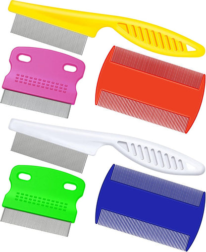 6 Pack Flea Comb Pet,White, Yellow, Green, Purple, Orange, Dark Blue | Stainless Steel Rounded Teeth, Double Sided Design, Lice Remover, Tear Stain Tool, Dematting Brush for Cats Dogs Grooming