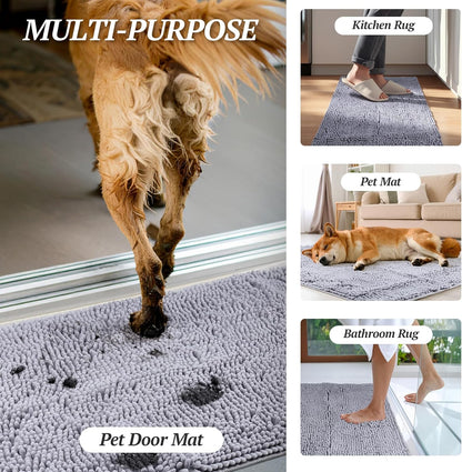 Dog Door Mat Absorpmax Dog Mat for Muddy Paw, 31 × 20", Beige | Mud Rug with Non Slip Backing for Indoor & Outdoor, Washable Soft Chenille anti Mud Waterproof