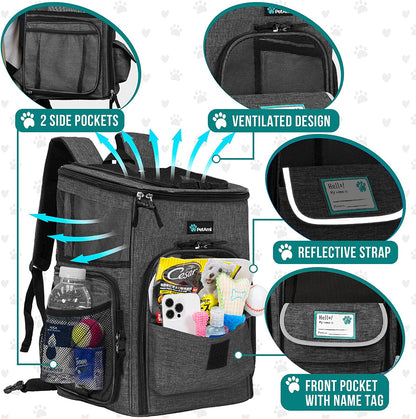 Dog Backpack Carrier, Airline Approved 4-Way Entry Cat Backpack Carrier, Ventilated Mesh, Collapsible Pet Carrier for Small Puppy, Kitten, Hiking, Travel Car, Vet, up to 18 Lbs, Charcoal Gray
