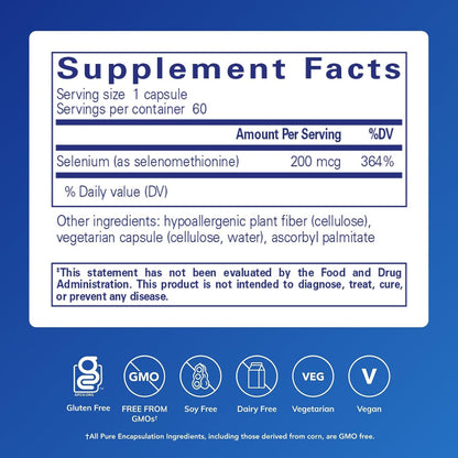 Selenium, 200 Mcg | for Healthy Cellular Function, Immune System and Antioxidant Defenses*, Mineral Supplement, Vegan and Gluten-Free