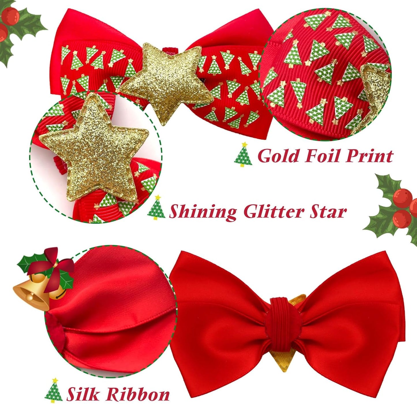 2 Pack Christmas Cat Collar with Bell, Santa & Christmas Tree Design | Safety Breakaway Buckle, Removable Bell, 2 Pack Christmas Bowtie Design, Soft Nylon Material, Adjustable Fit for Boy Gir Cats