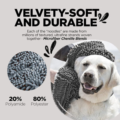 Soggy Doggy Super Shammy Dog Towel - Microfiber Chenille Towel for Drying Dogs and Cleaning Paws - Fast Drying with Hand Pockets for Ease (Gray, 31” X 14”) | Hand-Pocket Design; Noodle-Texture Chenille; Gentle on Paws & Skin; for Bath Time, Beach, Muddy Walks; Quick-Dry