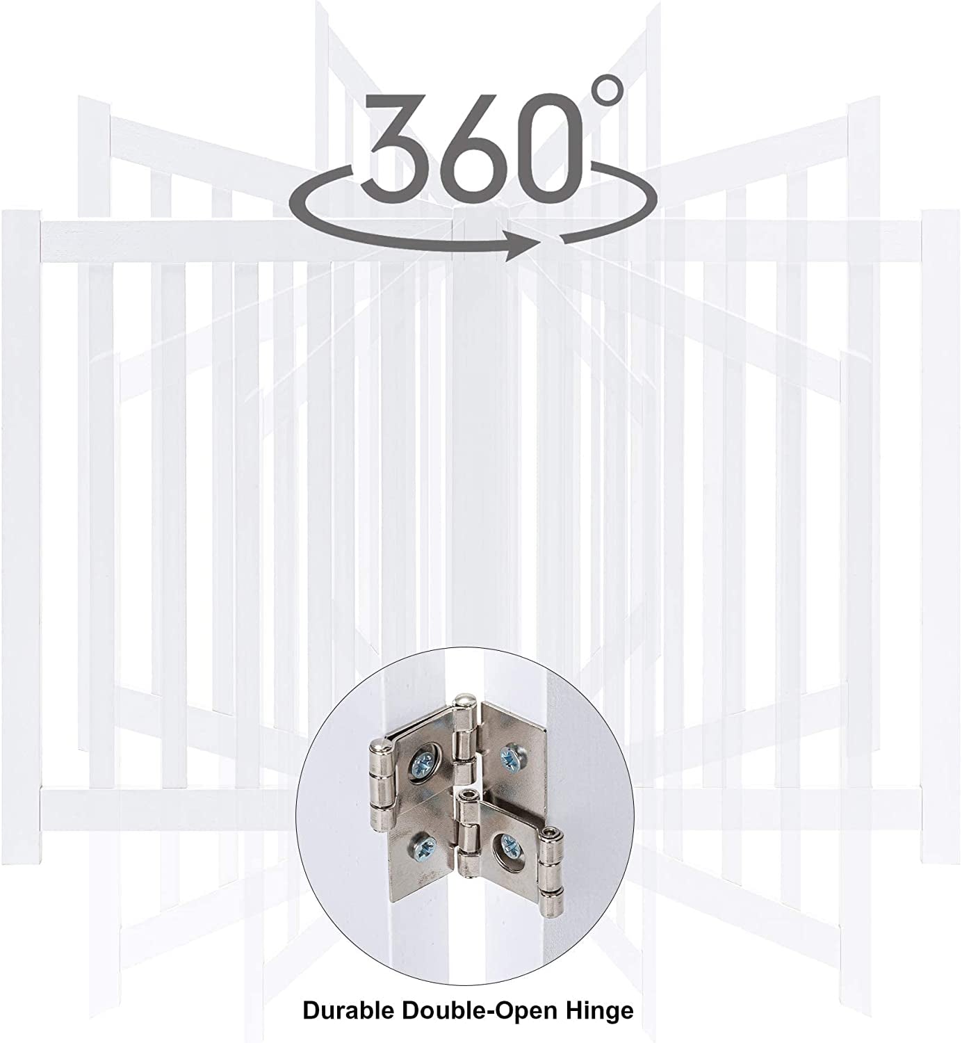 Wooden Free Standing Dog Gate 40" W X 24" H, Foldable Solid Hardwood Pet Safety Fence for House Doorways, Stairs, Hallways, Step-Over Pet Barrier, No Drill Easy Setup, White