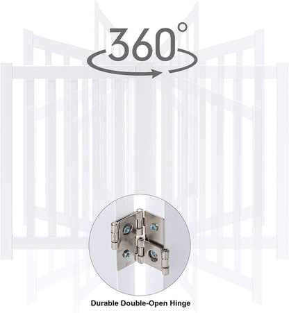 Wooden Free Standing Dog Gate 40" W X 24" H, Foldable Solid Hardwood Pet Safety Fence for House Doorways, Stairs, Hallways, Step-Over Pet Barrier, No Drill Easy Setup, White