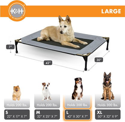 K&H Outdoor Elevated Dog Bed - Cooling Raised Dog Bed for Medium & Large Pets, Breathable Mesh Center Hammock Design, Indoor/Outdoor Washable Cover, Portable Metal Frame, Gray, Large 42X30In