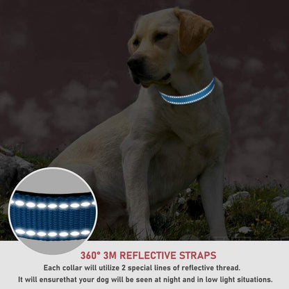 Reflective Dog Collar with Buckle Adjustable Safety Nylon Collars for Small Medium Large Dogs, Blue XL | Breathable, No Chafing on Walks and Outdoor Hikes, Metal D-Ring, Night Safety