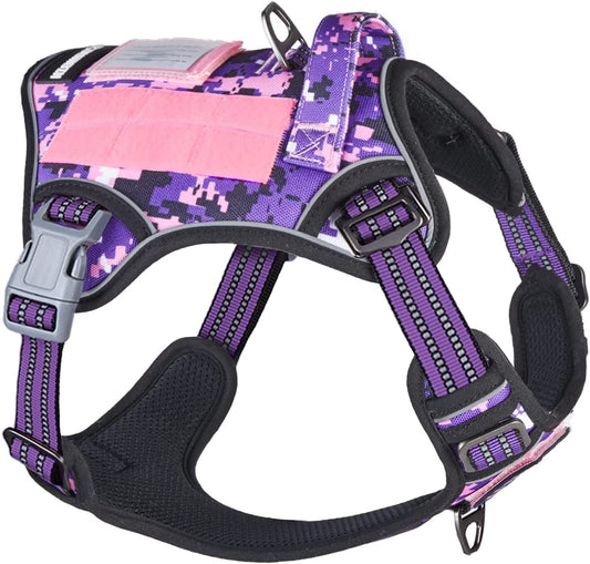 Tactical Dog Harness for Small Dogs No Pull, Famous TIK Tok No Pull Puppy Harness, Fit Smart Reflective Pet Walking Harness for Training, Adjustable Dog Vest Harness with Handle Purple Camo XS
