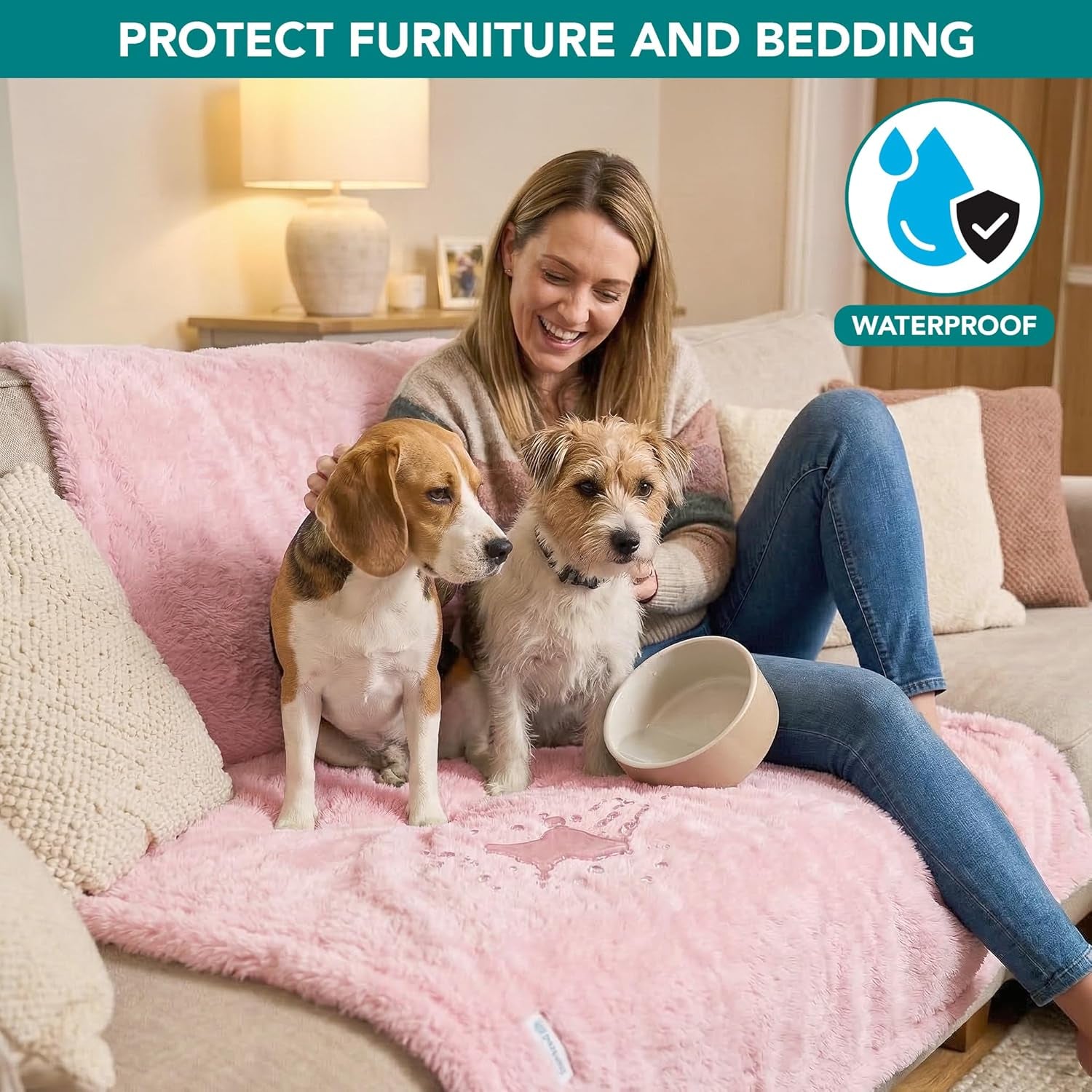 Fluffy Sherpa Waterproof Dog Blanket for Small Pet Cat, 24X32 Pink | Soft & Warm & Washable; Leafproof Couch Sofa Protector for Small Medium Large Pet; Pee Proof Cover for Crate Kennel Car Seat