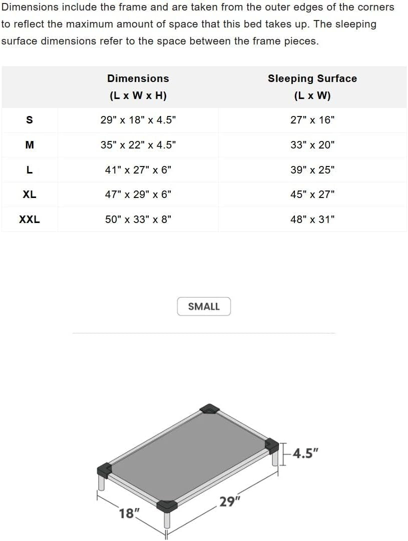 Chew Proof Elevated Cot Bed, S, Black Mesh | Virtually Indestructible Bed for Aggressive Chewers, Comes Preassembled, Indoor/Outdoor/Crate Use, Small: 29" X 18"