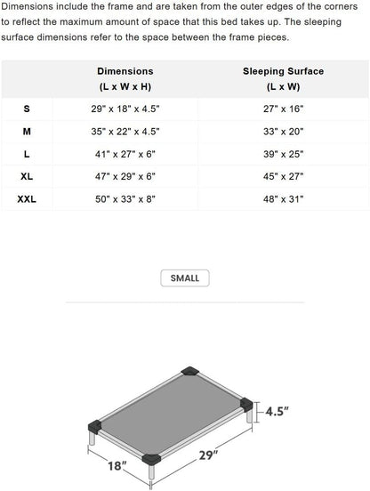 Chew Proof Elevated Cot Bed, S, Black Mesh | Virtually Indestructible Bed for Aggressive Chewers, Comes Preassembled, Indoor/Outdoor/Crate Use, Small: 29" X 18"