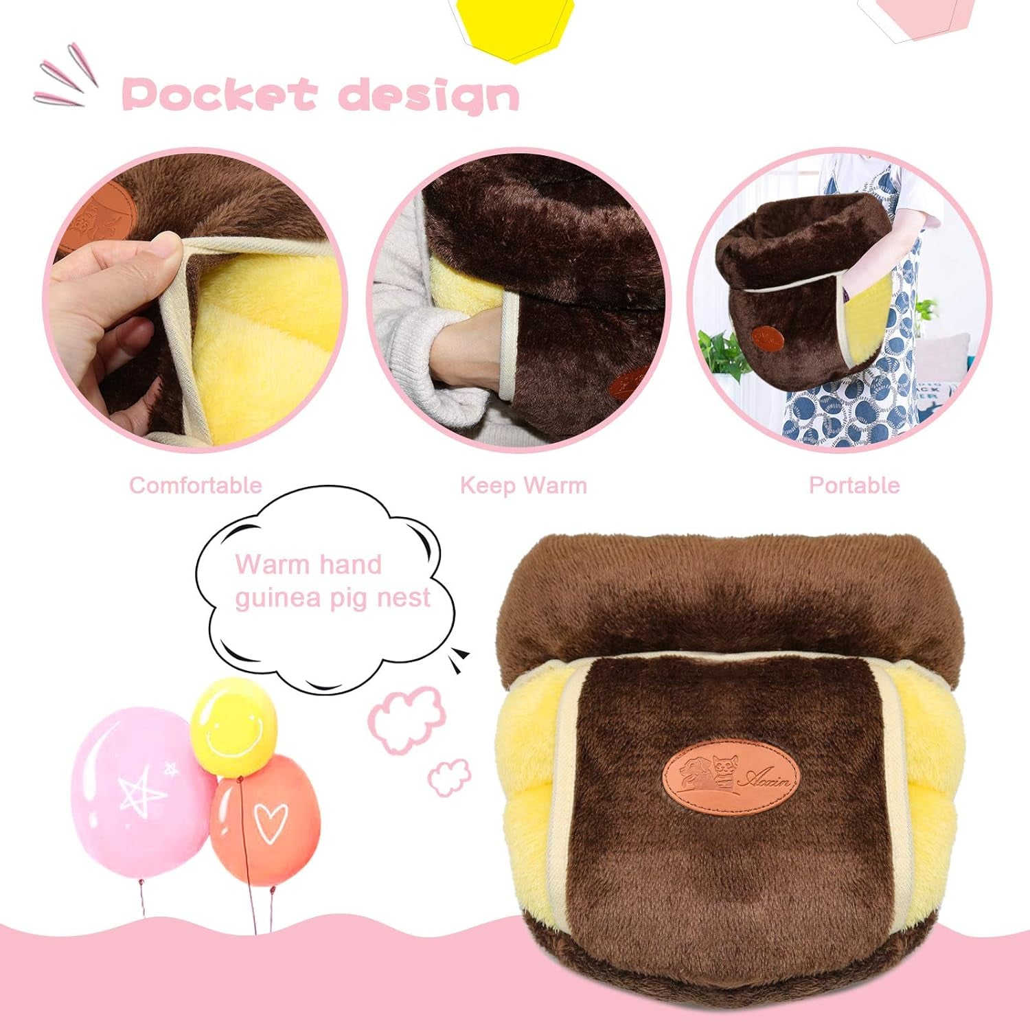 Guinea Pig Bed Cuddle Cave, Warm Fleece Hideout, Brown | Cozy Guinea Pig House, Portable Guinea Pig Hideout, Soft Coral Fleece, Washable Cushion, Folds Flat for Storage