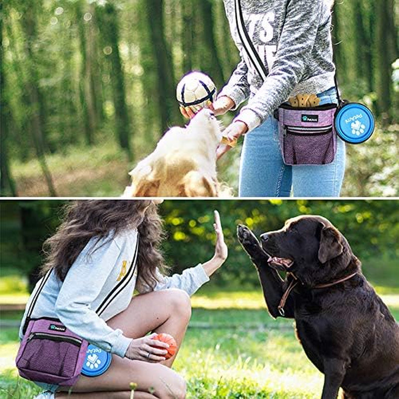 Dog Training Treat Pouch with Multi-Functional Features, Includes Poop Bag Dispenser and Versatile Carry Options (Purple)