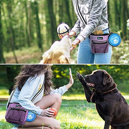 Dog Training Treat Pouch with Multi-Functional Features, Includes Poop Bag Dispenser and Versatile Carry Options (Purple)