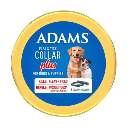 Flea & Tick Collar plus for Dogs & Puppies, 12 Months Protection Flea Infestations, Kills Fleas & Ticks, Repels Mosquitoes for up to 6 Months (Excl. California), One Size Fits All, 2 Count