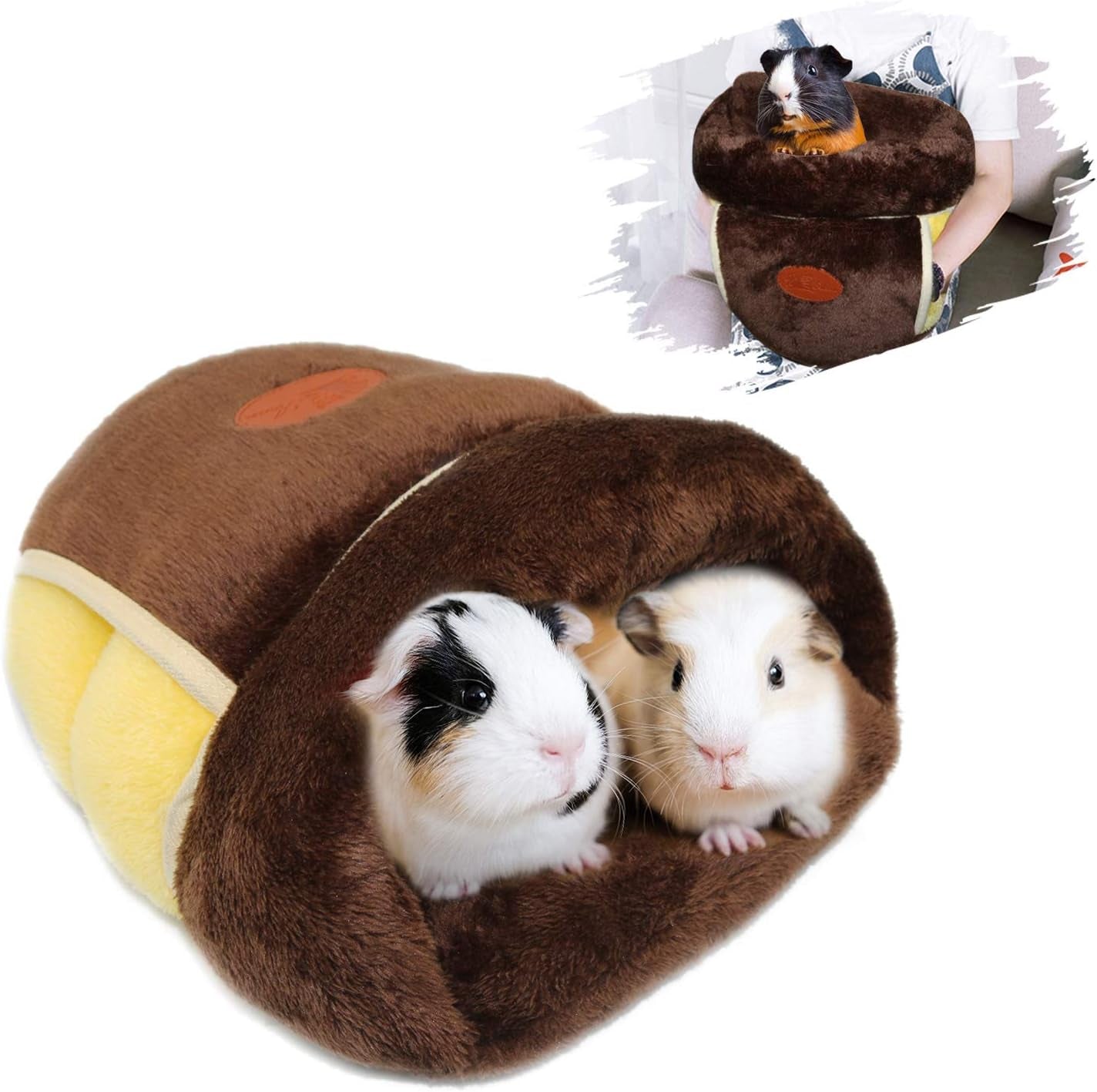 Guinea Pig Bed Cuddle Cave, Warm Fleece Hideout, Brown | Cozy Guinea Pig House, Portable Guinea Pig Hideout, Soft Coral Fleece, Washable Cushion, Folds Flat for Storage