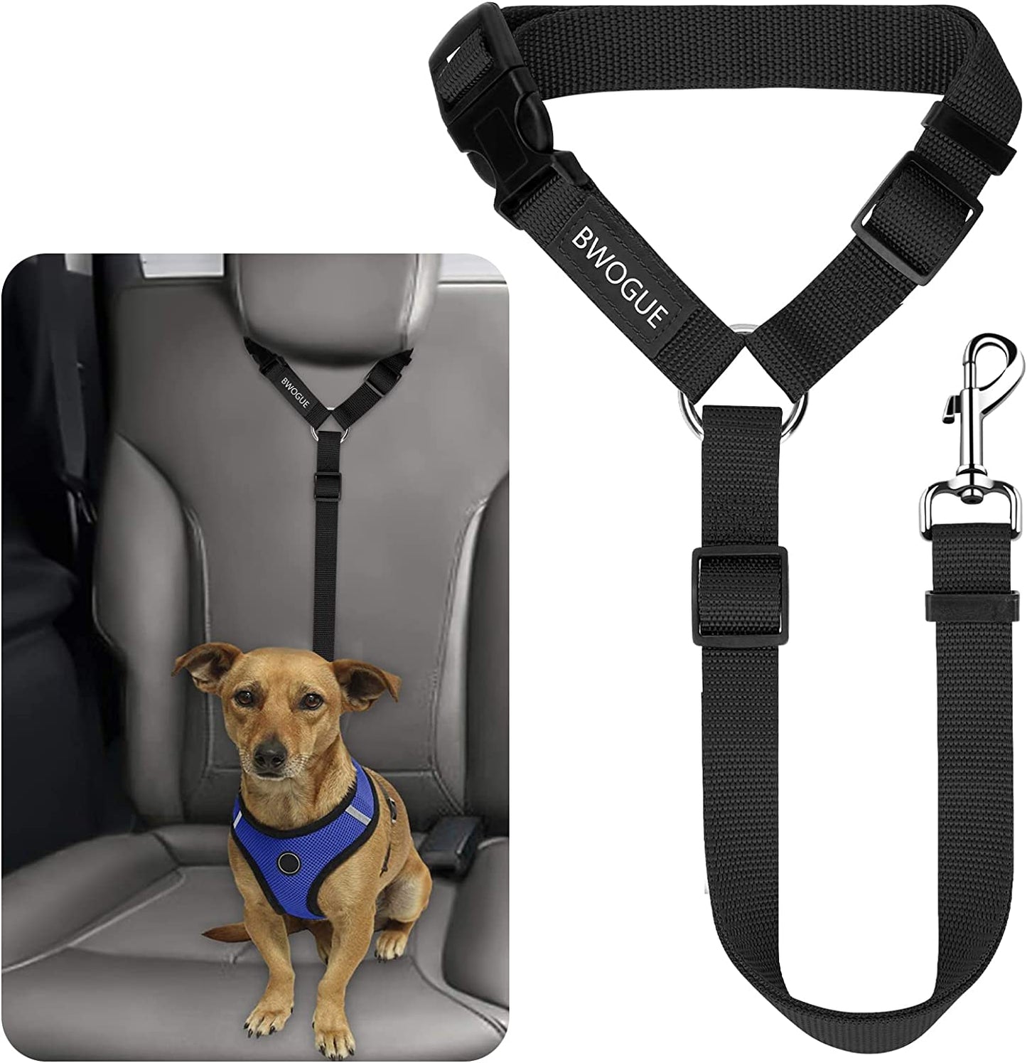Dog Seat Belt for Car, Headrest Restraint Safety Lead, Dogs Cats | Adjustable 18-30 in Length, Headrest Loop for Car Travel, 2-In-1 Seat Belt and Leash, Use with Dog Harness, Zinc Alloy Snap