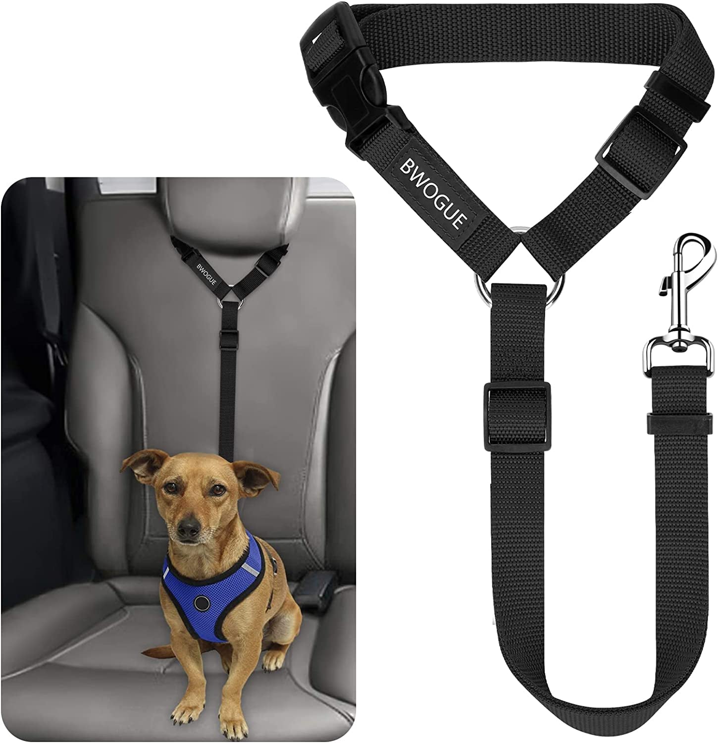 Dog Seat Belt for Car, Headrest Restraint Safety Lead, Dogs Cats | Adjustable 18-30 in Length, Headrest Loop for Car Travel, 2-In-1 Seat Belt and Leash, Use with Dog Harness, Zinc Alloy Snap