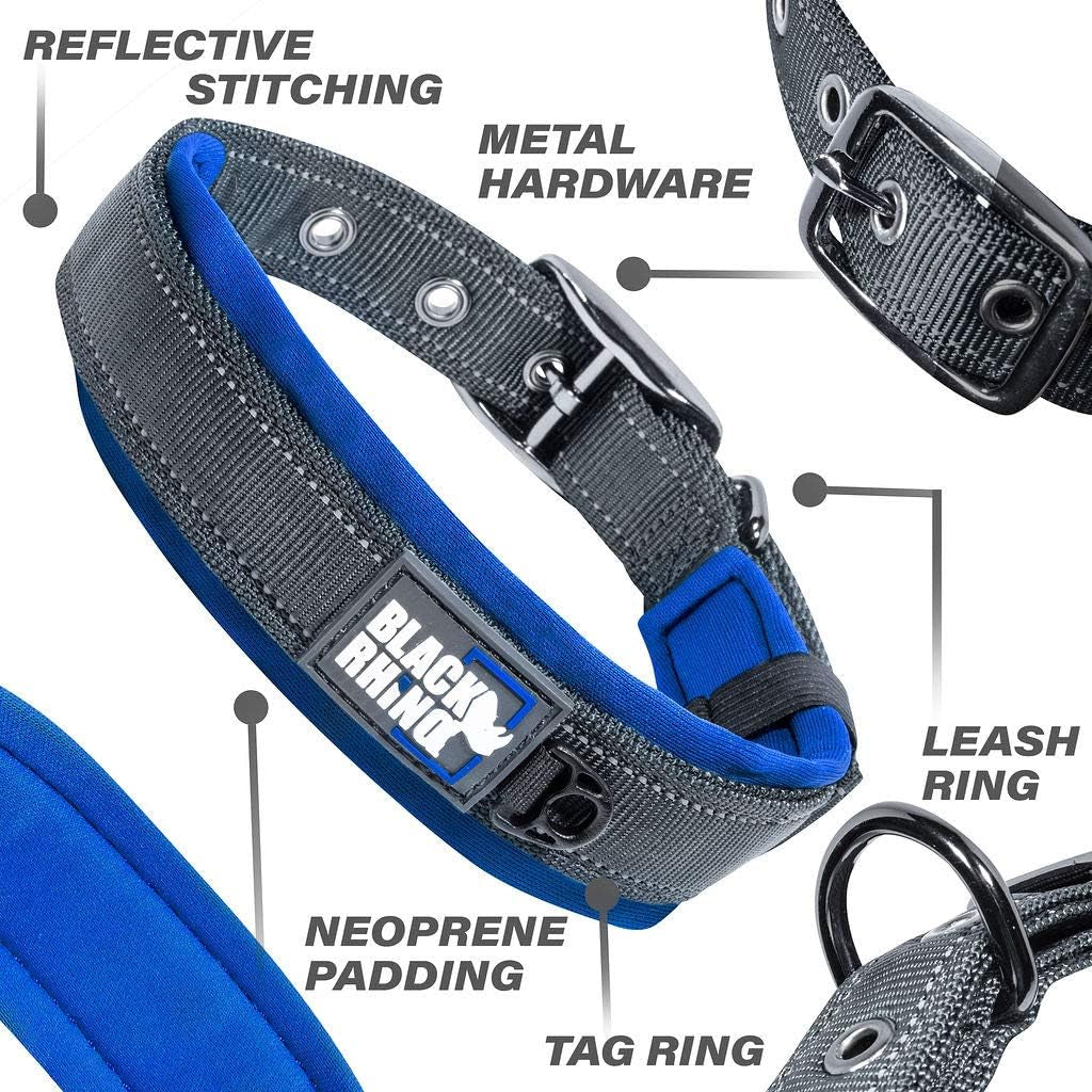 Dog Collars for Medium Dogs - Adjustable Reflective Heavy Duty Dog Collar with Ultra-Soft Neoprene Padding - Weatherproof, Durable, and Comfortable - Ideal for Active Dogs - Blue and Gray