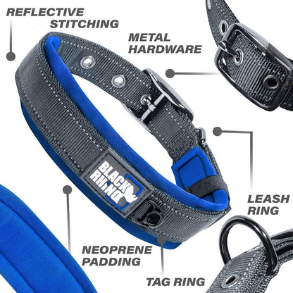 Dog Collars for Medium Dogs - Adjustable Reflective Heavy Duty Dog Collar with Ultra-Soft Neoprene Padding - Weatherproof, Durable, and Comfortable - Ideal for Active Dogs - Blue and Gray
