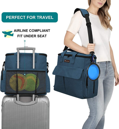 Weekend Dog Travel Bag Set with 2 Food Bags, 2 Bowls and Mat,Blue | Dog Travel Accessories Organizer for Camping and Road Trips with Roomy Storage, Multiple Pockets and Water-Resistant Oxford