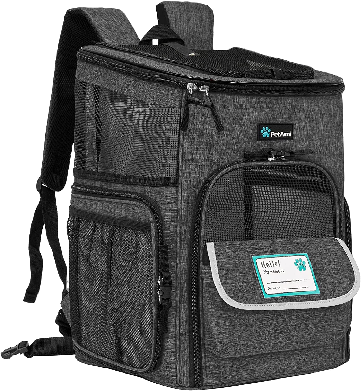 Dog Backpack Carrier, Airline Approved 4-Way Entry Cat Backpack Carrier, Ventilated Mesh, Collapsible Pet Carrier for Small Puppy, Kitten, Hiking, Travel Car, Vet, up to 18 Lbs, Charcoal Gray