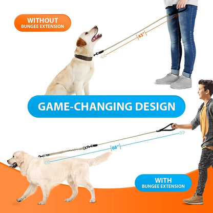 Heavy Duty Bungee Rope Leash for Large and Medium Dogs - No Pull, Shock Absorber Long Dog Training Lead - No Slip Reflective Line for outside (5.5 Ft Bungee Leash)
