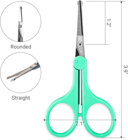 Eyebrow Scissors, Small Scissors for Facial, Nose, Eyebrow, Mustache, and Beard Hair Trimming & Grooming, Safety Edge, Green Long Cap