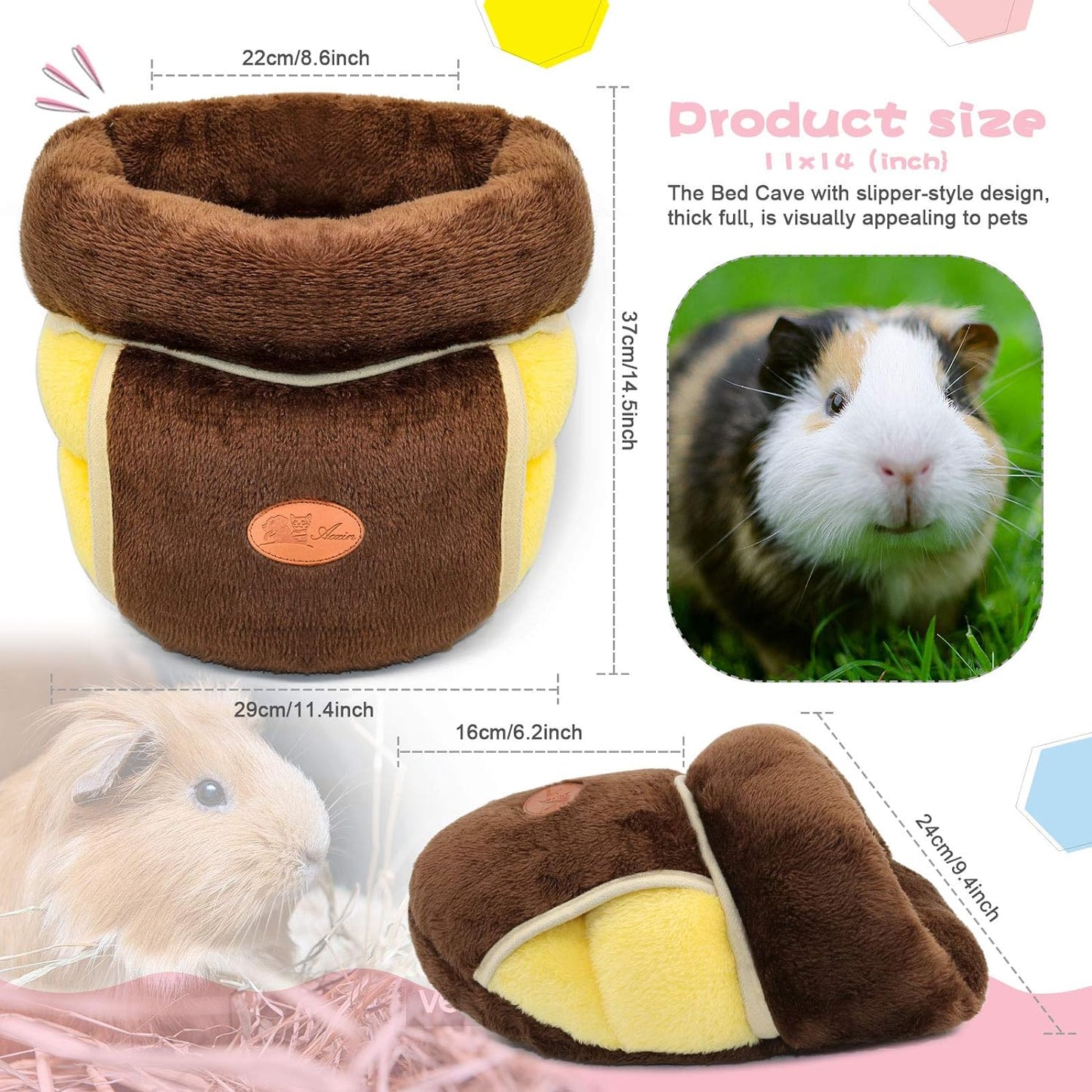 Guinea Pig Bed Cuddle Cave, Warm Fleece Hideout, Brown | Cozy Guinea Pig House, Portable Guinea Pig Hideout, Soft Coral Fleece, Washable Cushion, Folds Flat for Storage