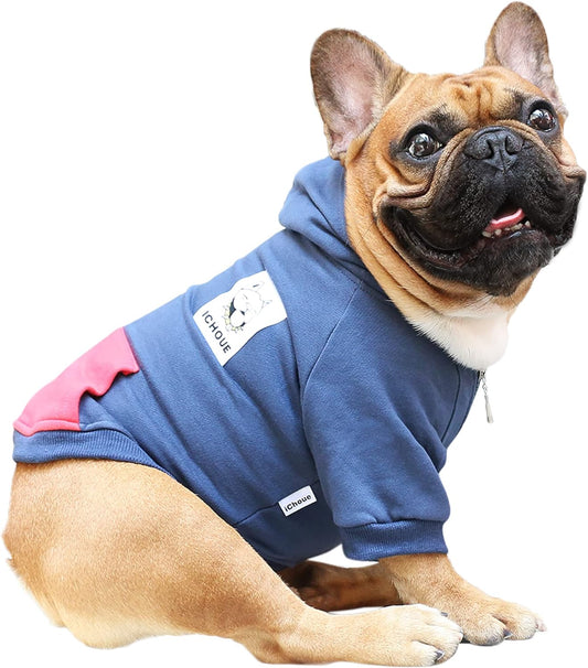 French Bulldog Pug Zipper Pocket Hoodies Clothes Navy Blue - Medium | Zipped Sweatshirts Cold Winter Coats Sweaters for Frenchie Boston Terrier Puppy English American Bully Pitbull Staffordshire