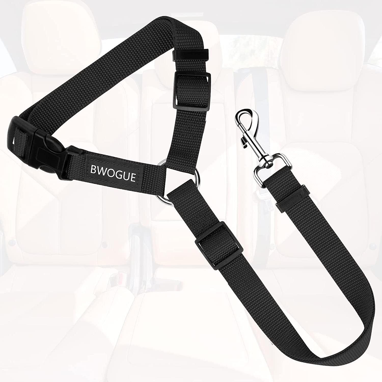 Dog Seat Belt for Car, Headrest Restraint Safety Lead, Dogs Cats | Adjustable 18-30 in Length, Headrest Loop for Car Travel, 2-In-1 Seat Belt and Leash, Use with Dog Harness, Zinc Alloy Snap