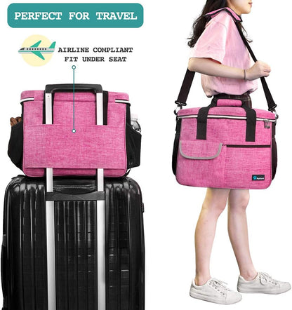 Dog Travel Bag Organizer, Pet Supplies Tote Diaper Bag, Pink Medium | Pet Travel Kit with 2 Food Containers & 2 Collapsible Dog Bowls, Luggage Sleeve, Weekend Getaway Road Trip Camping Essentials