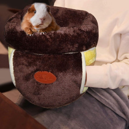 Guinea Pig Bed Cuddle Cave, Warm Fleece Hideout, Brown | Cozy Guinea Pig House, Portable Guinea Pig Hideout, Soft Coral Fleece, Washable Cushion, Folds Flat for Storage