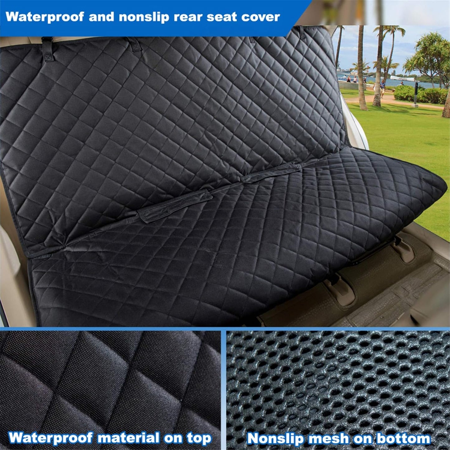Bench Car Seat Cover Protector, Waterproof Heavy-Duty, Black | Nonslip Dog Back Seat Cover Protect from Mud, Spills, Scratches, Machine Washable, Universal Fit for Vehicles, Trucks&Suvs