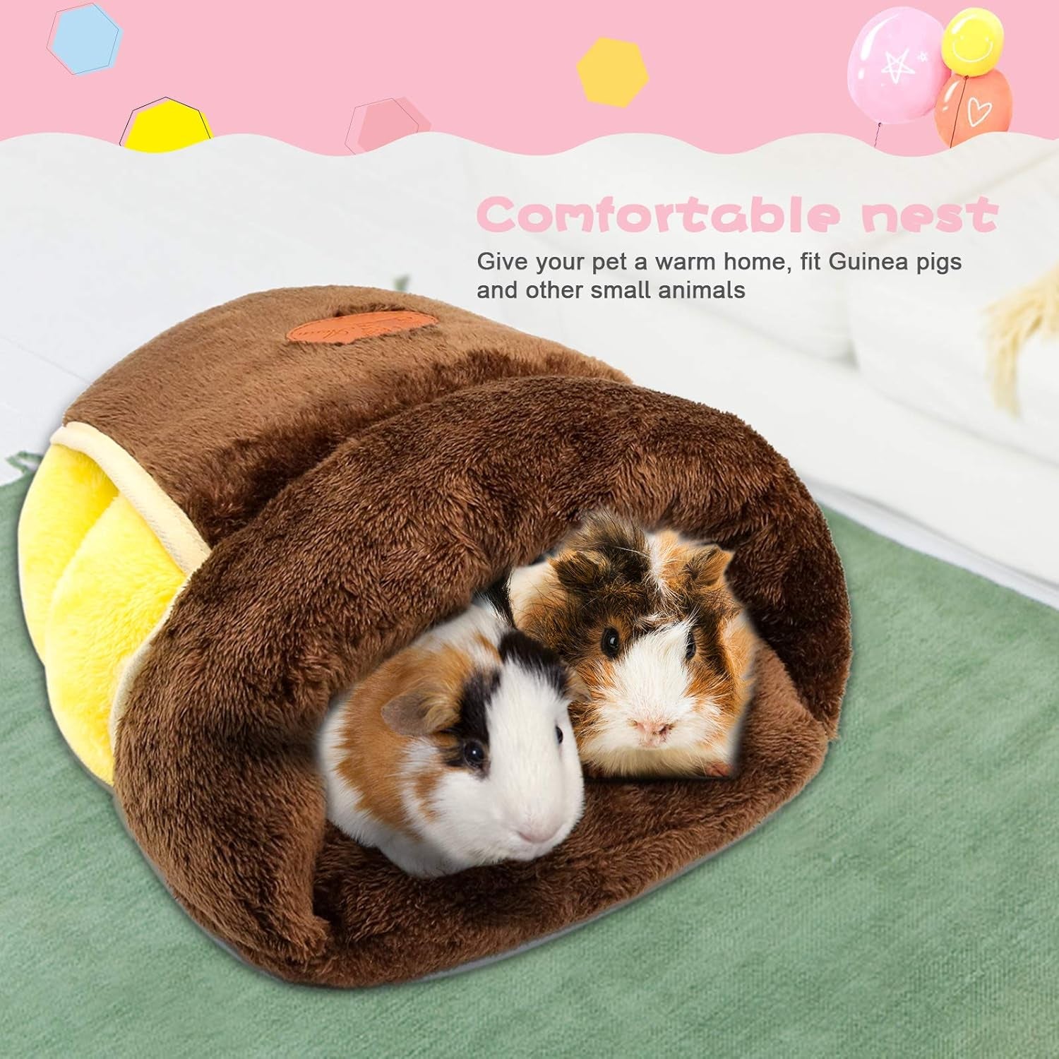 Guinea Pig Bed Cuddle Cave, Warm Fleece Hideout, Brown | Cozy Guinea Pig House, Portable Guinea Pig Hideout, Soft Coral Fleece, Washable Cushion, Folds Flat for Storage